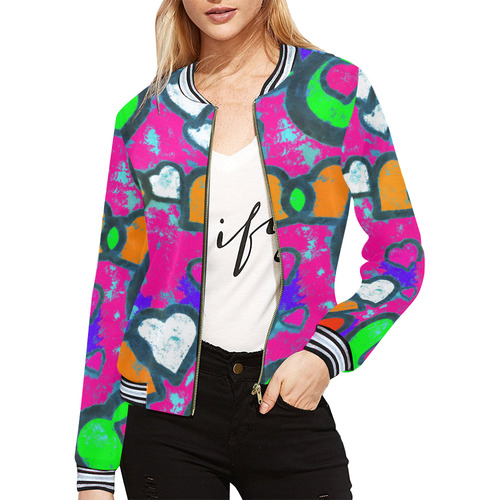 hearts on fire All Over Print Bomber Jacket for Women (Model H21)