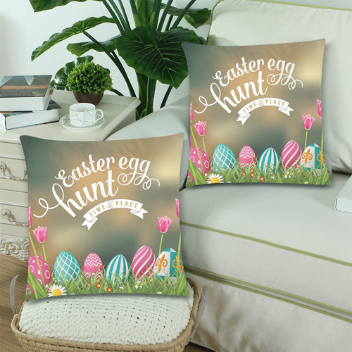 Easter Egg rabbit Custom Zippered Pillow Cases 18"x 18" (Twin Sides) (Set of 2)