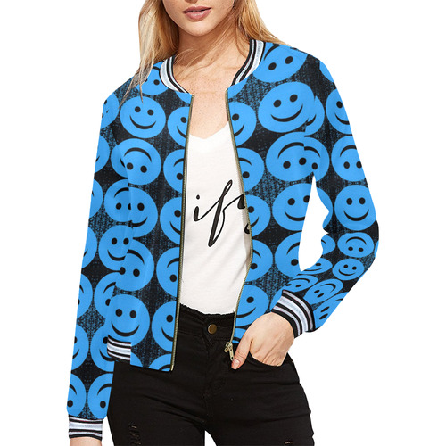 SMILES FOR EVERYONE-2 All Over Print Bomber Jacket for Women (Model H21)