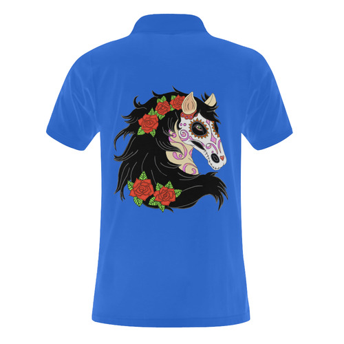 Sugar Skull Horse Red Roses Blue Men's Polo Shirt (Model T24)