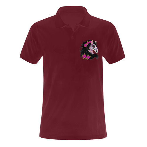 Sugar Skull Horse Pink Roses Red Men's Polo Shirt (Model T24)