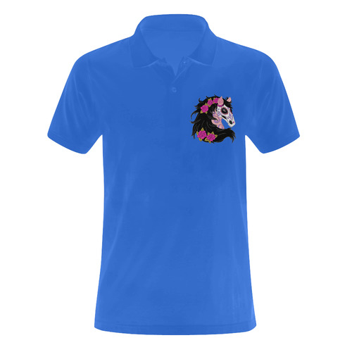 Sugar Skull Horse Pink Roses Blue Men's Polo Shirt (Model T24)