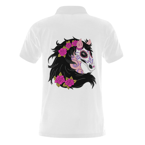 Sugar Skull Horse Pink Roses White Men's Polo Shirt (Model T24)
