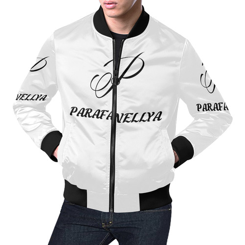 Parafanellya Stylish Black & White All Over Print Bomber Jacket for Men (Model H19)