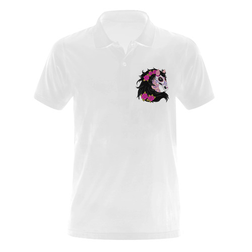 Sugar Skull Horse Pink Roses White Men's Polo Shirt (Model T24)