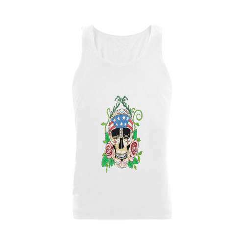 Biker Sugar Skull White Men's Shoulder-Free Tank Top (Model T33)