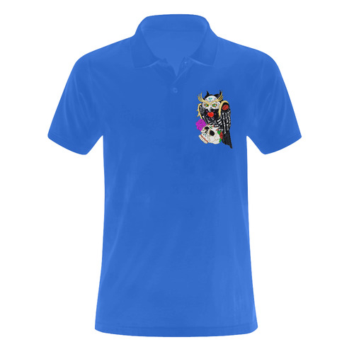 Owl Sugar Skull Blue Men's Polo Shirt (Model T24)