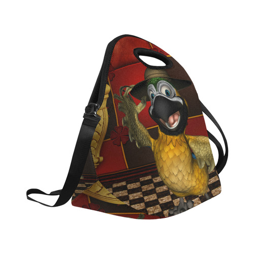 Funny parrot with summer hat Neoprene Lunch Bag/Large (Model 1669)