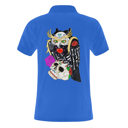 Owl Sugar Skull Blue Men's Polo Shirt (Model T24)