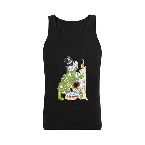 Iguana Sugar Skull Black Men's Shoulder-Free Tank Top (Model T33)