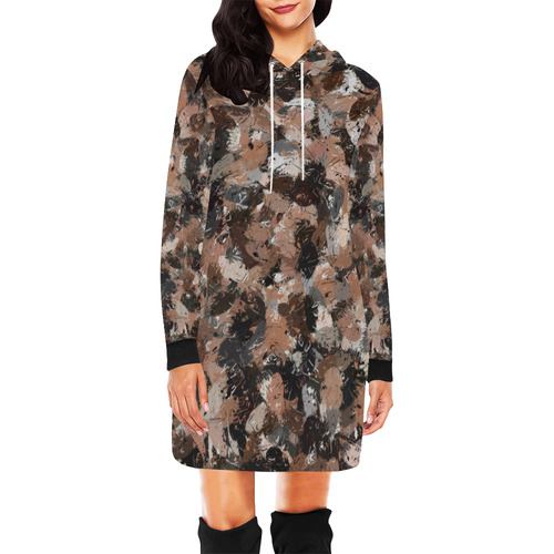 Black, Brown and Gray Paint Splatters All Over Print Hoodie Mini Dress (Model H27)