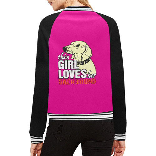 This Girl Loves Her Dachshund All Over Print Bomber Jacket for Women (Model H21)