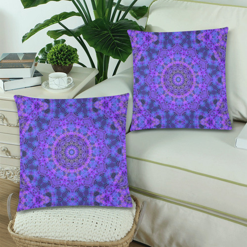 Mandala in Purple/Blue Custom Zippered Pillow Cases 18"x 18" (Twin Sides) (Set of 2)