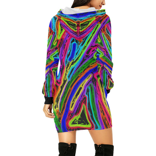 Neon Black Magic Art All Over Print Hoodie Mini Dress (Model H27)