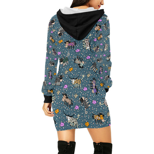 Colorfully and Funny COWS with FLOWERS All Over Print Hoodie Mini Dress (Model H27)