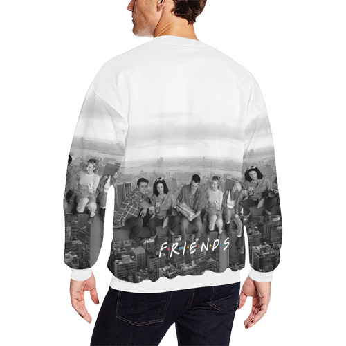 Friends B/W Men's Oversized Fleece Crew Sweatshirt (Model H18)