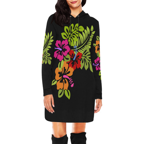 Tropical Hibiscus Flowers Bouquet All Over Print Hoodie Mini Dress (Model H27)