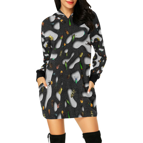Crawking Bugs - Squiggly Loops Cut All Over Print Hoodie Mini Dress (Model H27)