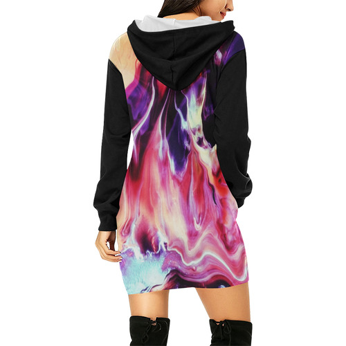 Abstract Watercolor Painting Crazy Fire All Over Print Hoodie Mini Dress (Model H27)