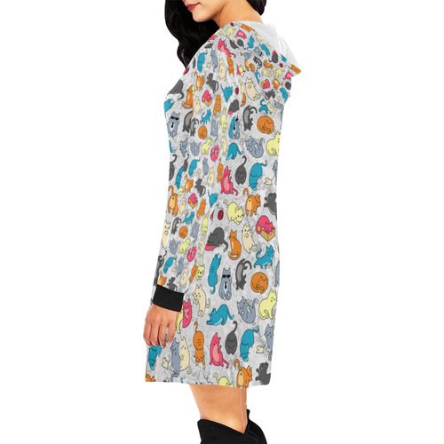 Funny Cute colorful CATS pattern All Over Print Hoodie Mini Dress (Model H27)