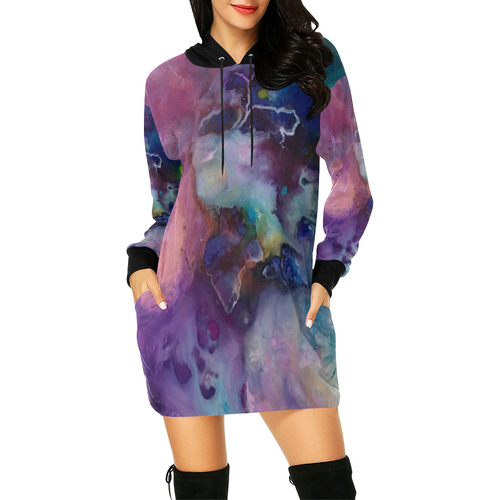 Abstract Watercolor Painting blue rose purple All Over Print Hoodie Mini Dress (Model H27)