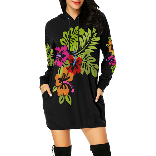 Tropical Hibiscus Flowers Bouquet All Over Print Hoodie Mini Dress (Model H27)