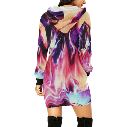 Abstract Watercolor Painting Crazy Fire All Over Print Hoodie Mini Dress (Model H27)