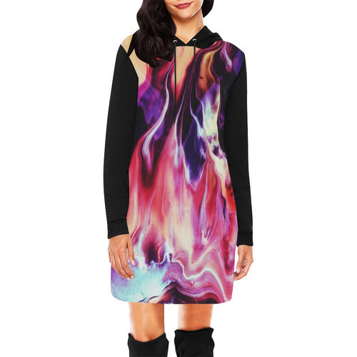 Abstract Watercolor Painting Crazy Fire All Over Print Hoodie Mini Dress (Model H27)