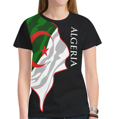 Algeria Ladies Classic Flag Tee 2.0 (Black) New All Over Print T-shirt for Women (Model T45)