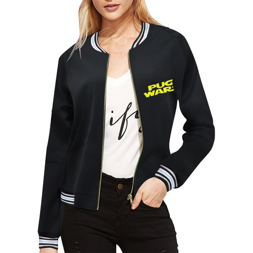 Pug Wars All Over Print Bomber Jacket for Women (Model H21)