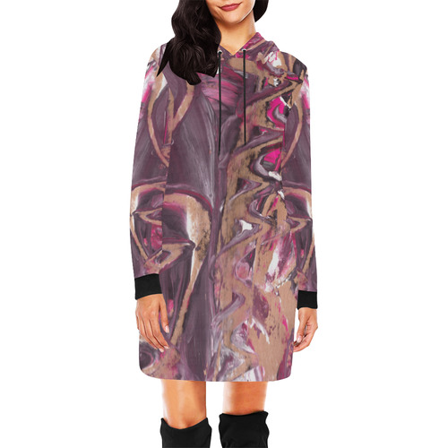 Abstract Acryl Painting plum brown pink All Over Print Hoodie Mini Dress (Model H27)