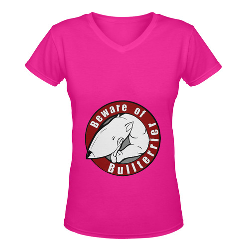 Beware Of Bull Terrier Women's Deep V-neck T-shirt (Model T19)