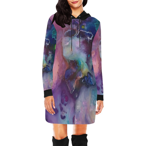 Abstract Watercolor Painting blue rose purple All Over Print Hoodie Mini Dress (Model H27)