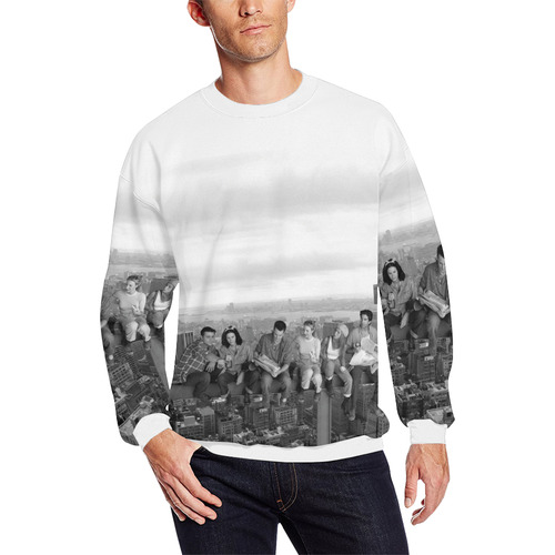 Friends B/W Men's Oversized Fleece Crew Sweatshirt (Model H18)