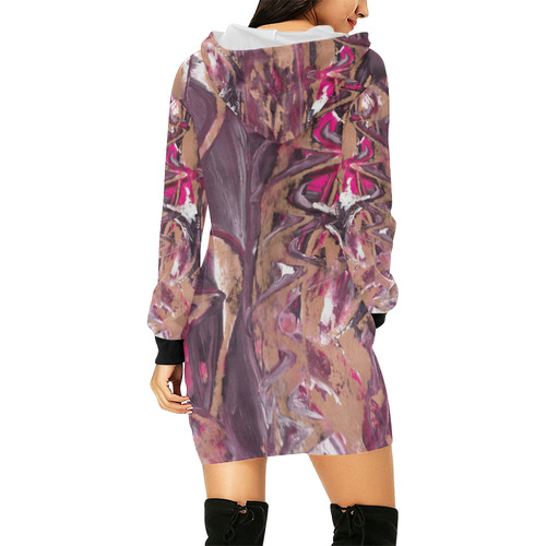 Abstract Acryl Painting plum brown pink All Over Print Hoodie Mini Dress (Model H27)