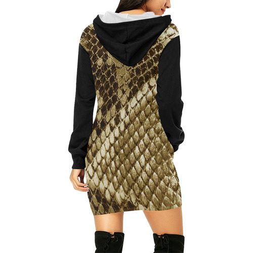 Golden Snakeskin - No snake has to die for it All Over Print Hoodie Mini Dress (Model H27)