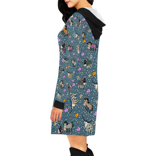 Colorfully and Funny COWS with FLOWERS All Over Print Hoodie Mini Dress (Model H27)