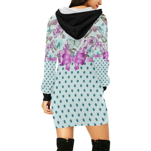 Watercolor Flowers Butterflies Polka Dots Ribbon T All Over Print Hoodie Mini Dress (Model H27)