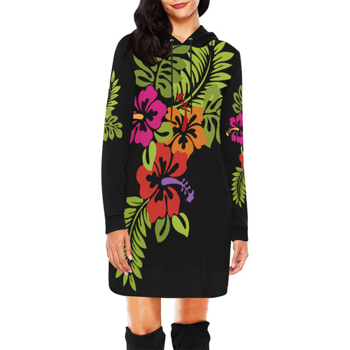 Tropical Hibiscus Blossoms Bouquet All Over Print Hoodie Mini Dress (Model H27)