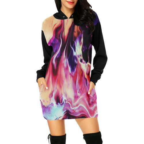 Abstract Watercolor Painting Crazy Fire All Over Print Hoodie Mini Dress (Model H27)