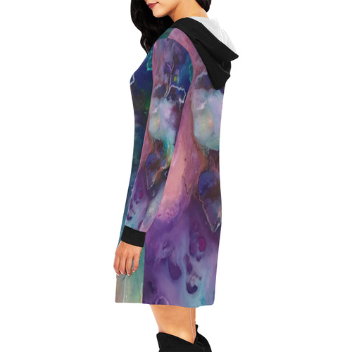 Abstract Watercolor Painting blue rose purple All Over Print Hoodie Mini Dress (Model H27)