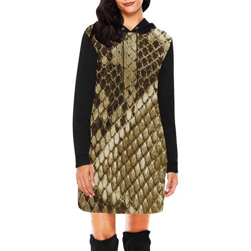 Golden Snakeskin - No snake has to die for it All Over Print Hoodie Mini Dress (Model H27)