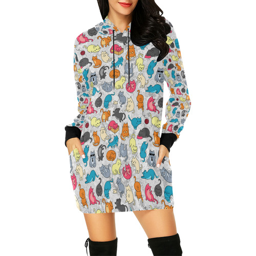 Funny Cute colorful CATS pattern All Over Print Hoodie Mini Dress (Model H27)