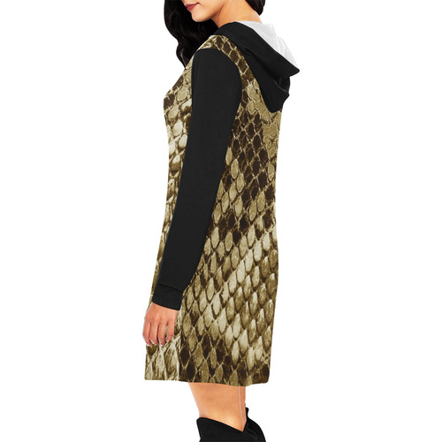 Golden Snakeskin - No snake has to die for it All Over Print Hoodie Mini Dress (Model H27)
