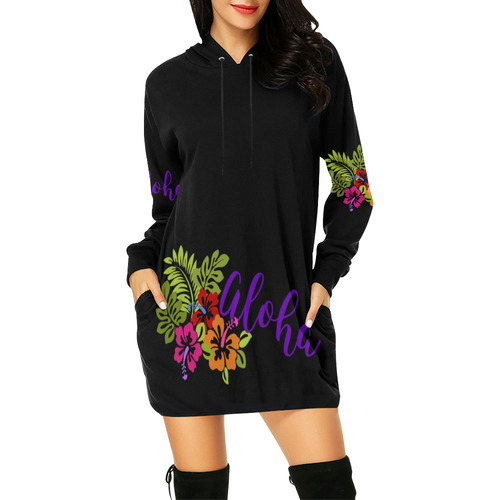 Tropical Aloha Hibiscus Bouquet All Over Print Hoodie Mini Dress (Model H27)