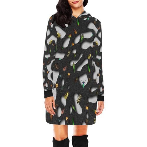 Crawking Bugs - Squiggly Loops Cut All Over Print Hoodie Mini Dress (Model H27)