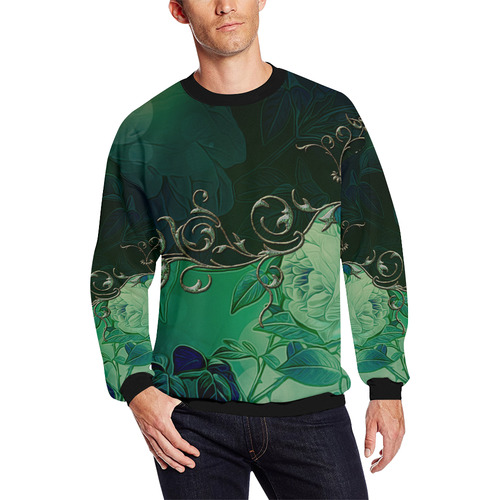 Green floral design All Over Print Crewneck Sweatshirt for Men (Model H18)