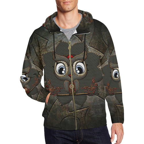 Funny steampunk owl All Over Print Full Zip Hoodie for Men (Model H14)