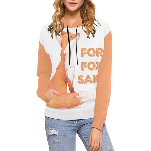 For Fox Sake - Front Design Orange Trim | All Over Print Hoodie for Women (USA Size) (Model H13)