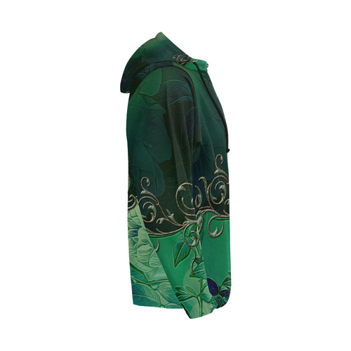 Green floral design All Over Print Full Zip Hoodie for Men/Large Size (Model H14)